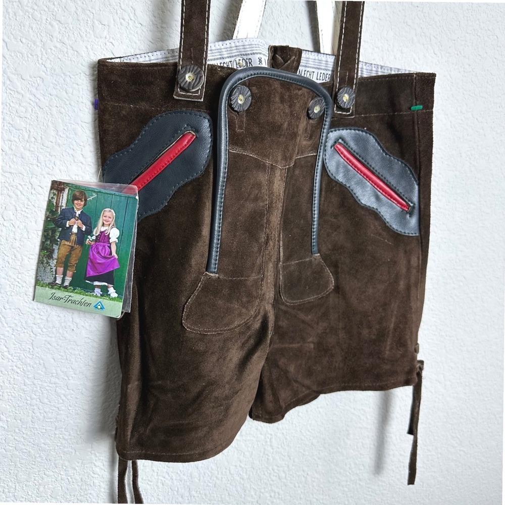 Isar-Trachten Kids Lederhosen Genuine Leather German Bavarian Brown Size 116 NWT - Picture 2 of 14
